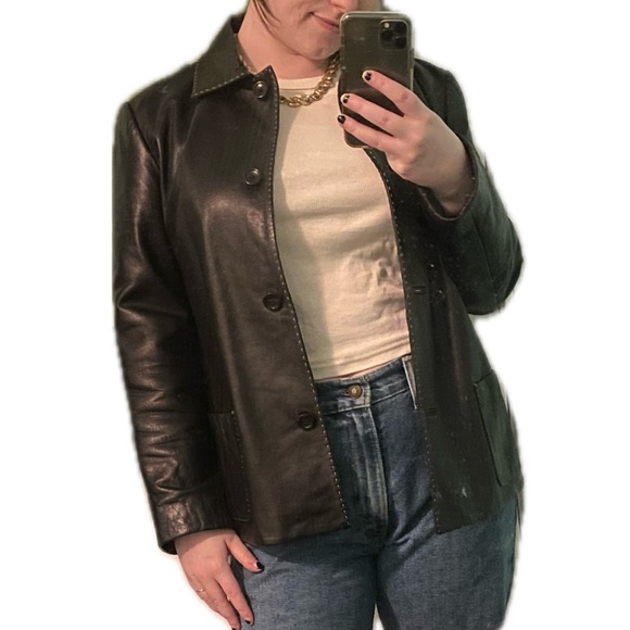 Black Leather Jacket with stitching detail - Picture 11 of 11